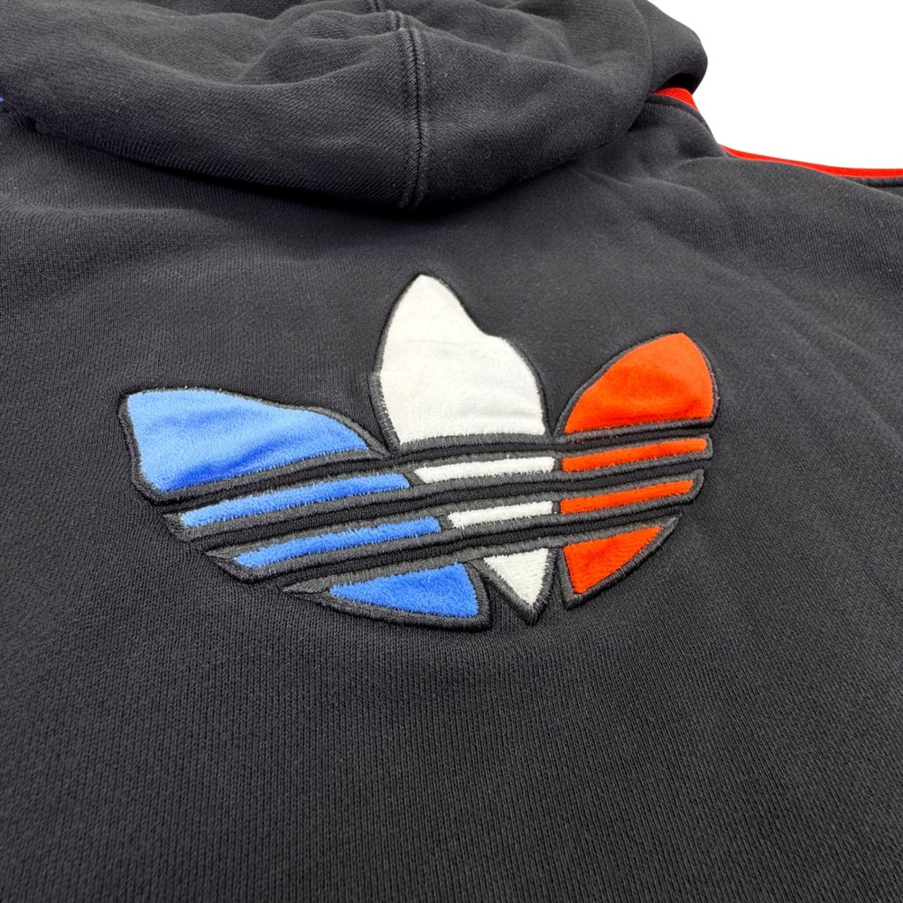 Adidas Hoodie Women's Small Cropped Velvet Logo Red White Blue Black USA - Picture 3 of 11